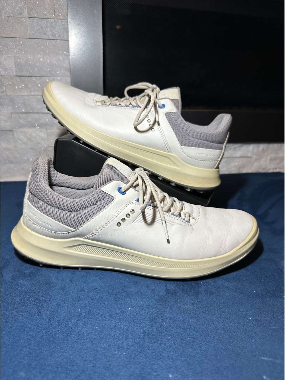 ECCO Golf Men's White and Gray Leather Golf Shoes Size 43 with HYDROMAX®